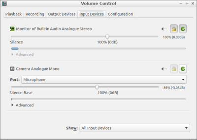PulseAudio Volume Control - Input Devices