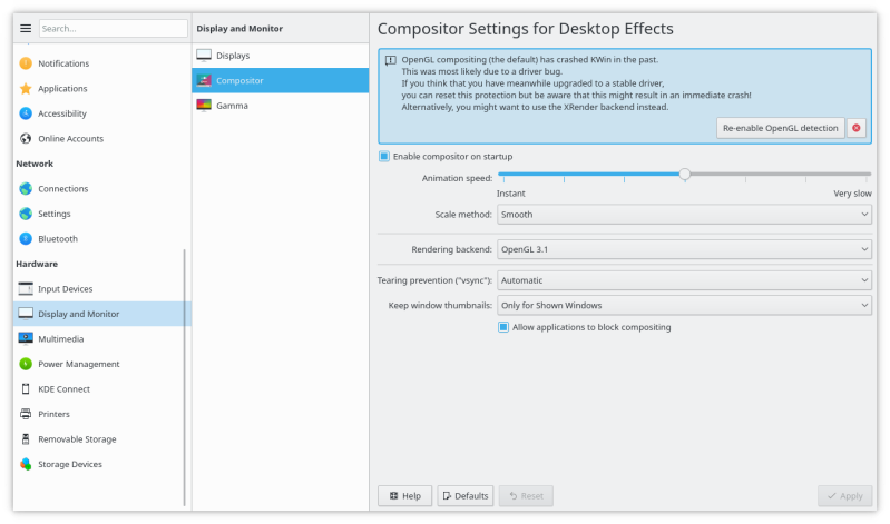 KDE Plasma - System Settings - Compositor Settings for Desktop Effects